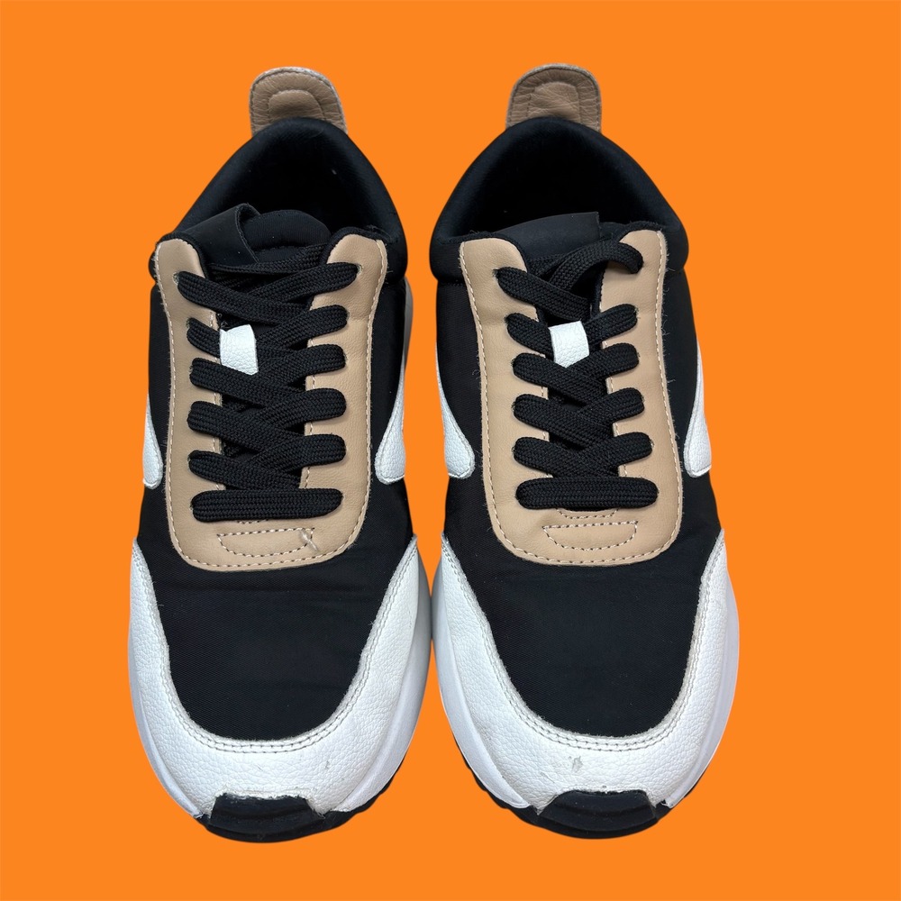 Dolce Vita Bossy Black White Tan Leather Lace Up Sneakers Women US 7.5 EUC